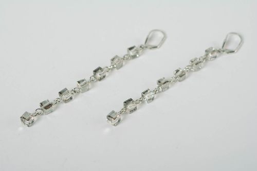 Handmade long earrings with crystal with British metal clasps stylish accessory - MADEheart.com