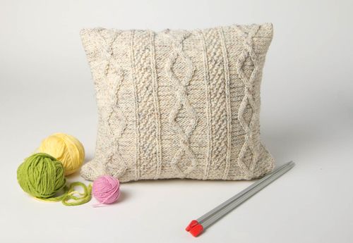 Knitted pillow woolen home decor handmade sofa cushion designer gift for her - MADEheart.com
