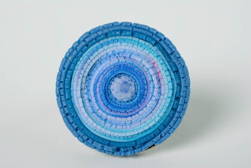 Unusual large handmade blue polymer clay ring for women - MADEheart.com