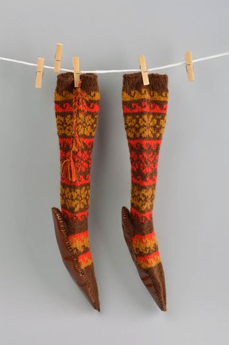 Носки на зиму хэнд мейд шерстяные носки коричневые с узором носки ручной вязки - MADEheart.com