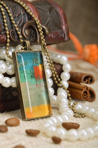 Handmade authors design pendant on a long chain with print for women - MADEheart.com