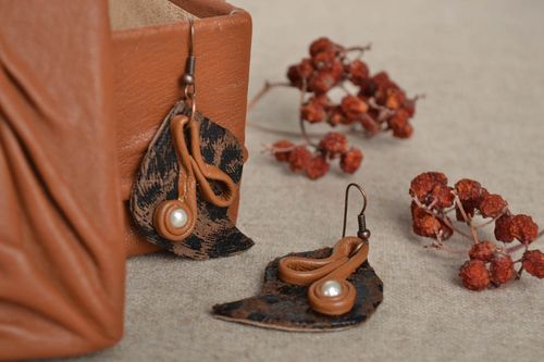 Handmade earrings designer jewelry leather earrings with charms gift for girl - MADEheart.com