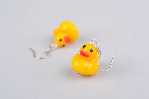 Earrings made ​​of polymer clay Ducks - MADEheart.com