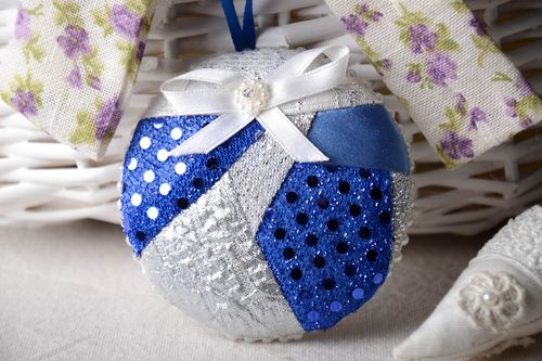 Décoration de Noël suspension Déco fait main en tissu bleu blanc Idée déco Noël - MADEheart.com