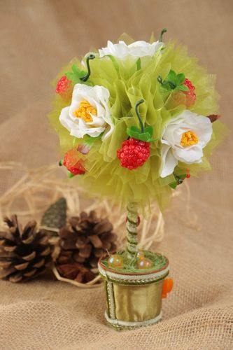 Handmade topiary made of tulle with artificial flowers green beautiful home decor - MADEheart.com