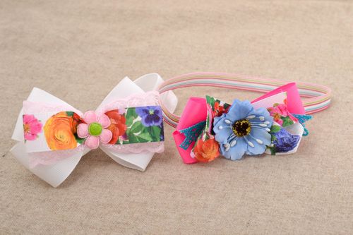 Unusual handmade flower headband 2 pieces hair ornaments accessories for girls - MADEheart.com