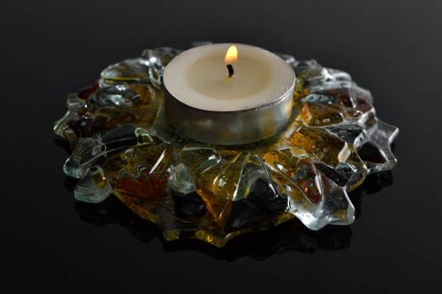 Handmade Teelichthalter aus Glas Haus Dekor Kerzenständer aus Glas klein schön - MADEheart.com