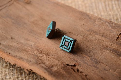Unusual handmade wooden earrings contemporary jewelry wood craft small gifts - MADEheart.com