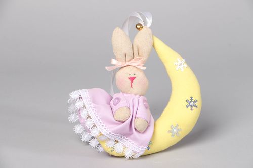 Handmade fabric soft toy interior pendant Bunny on the Half Moon - MADEheart.com