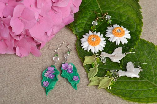 Jewelry set flower earrings polymer clay handmade earrings fashion accessories - MADEheart.com