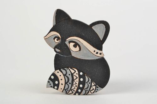 Beautiful small handmade wooden brooch in the shape of dark raccoon for children - MADEheart.com