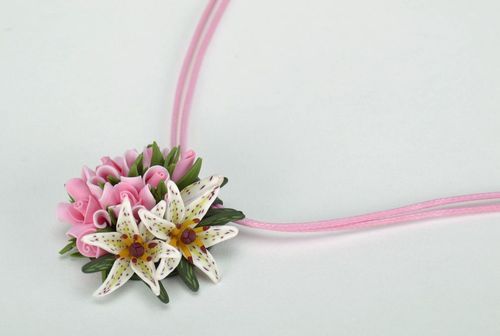 Pendant from polymer clay in the form of bouquet - MADEheart.com