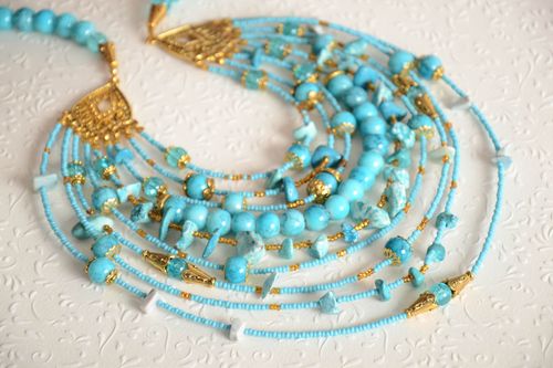 Collier fantaisie Sautoir fait main Accessoire femme en turquoise original - MADEheart.com