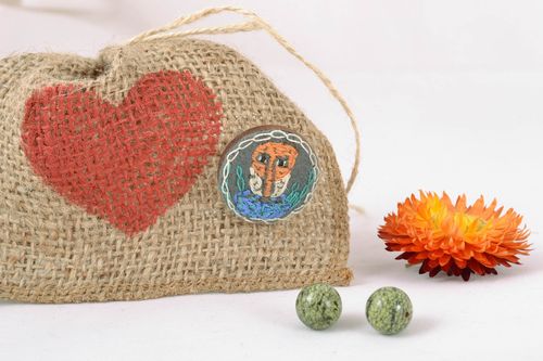 Unusual round designer brooch with embroidery - MADEheart.com
