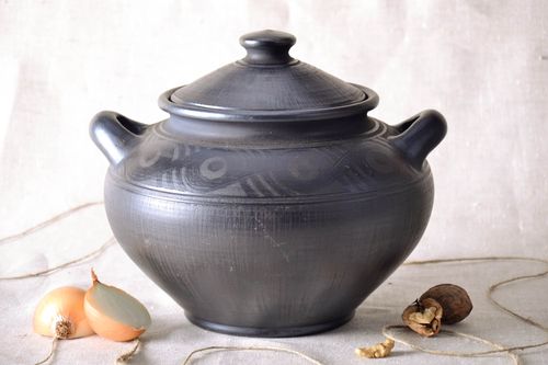 Grande pote artesanal de cerâmica de fumaça preta - MADEheart.com