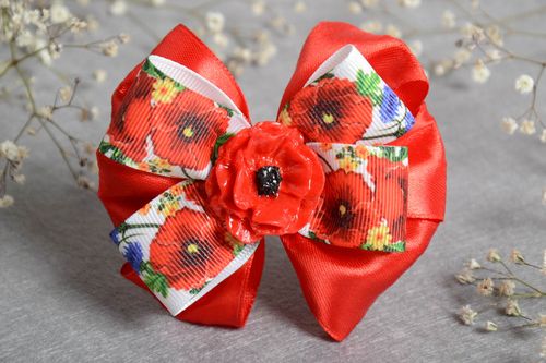 Barrette cheveux Accessoire coiffure fait main rouge noeud Cadeau pour fille  - MADEheart.com