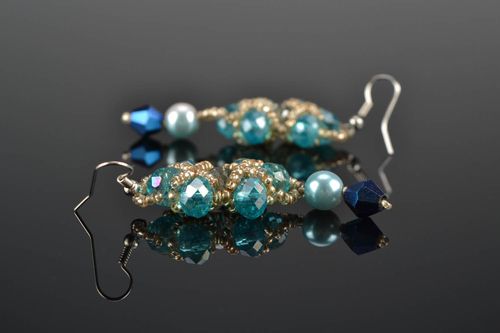 Beaded earrings Blue Crystal - MADEheart.com