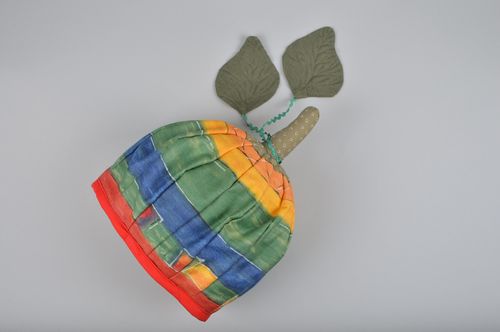 Handmade warm teapot cozy sewn of cotton in the shape of colorful pumpkin - MADEheart.com