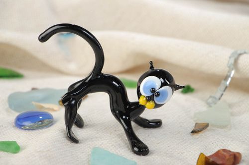 Figurine en verre chalumeau design originale décorative faite main Chat noir - MADEheart.com