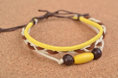 Handmade woven cotton cord wrist bracelet with wooden beads - MADEheart.com