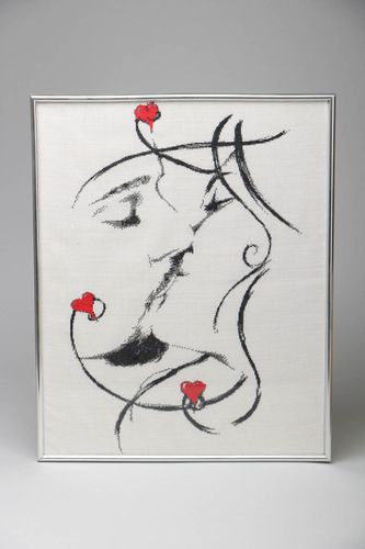 Cross stitched picture Kiss - MADEheart.com