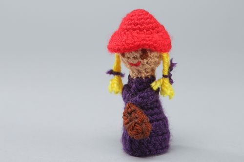 Handmade finger puppet Little Red Hood crocheted of acrylic threads for children - MADEheart.com