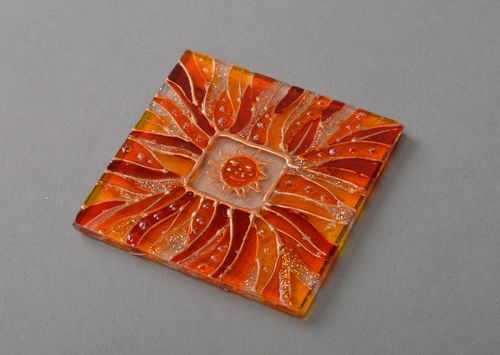 Magnet frigo original en verre avec peinture carré décoration de cuisine Vitrail - MADEheart.com