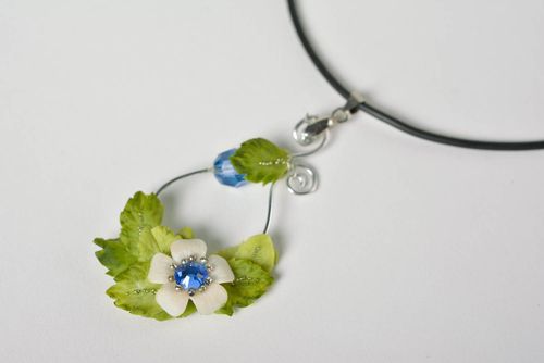 Beautiful homemade polymer clay flower neck pendant on black cord - MADEheart.com
