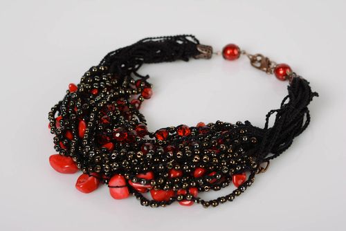 Beautiful handmade airy black beaded necklace designer accessory - MADEheart.com