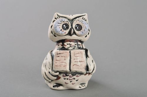 Beautiful homemade painted porcelain statuette of owl for interior decor - MADEheart.com