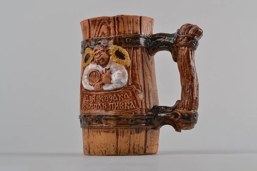 Handmade decorative clay beer mug 750 ml painted kitchen pottery for home - MADEheart.com