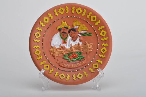 Künstlerischer runder Deko Wandteller aus Ton mit Bemalung Interieur handmade  - MADEheart.com