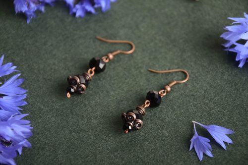 Handmade designer wire wrap copper earrings with agate natural stone - MADEheart.com