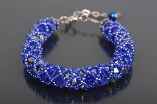 Blue wrist bracelet handmade beaded bracelet designer female accessory - MADEheart.com