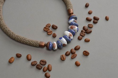 Handmade necklace in ethnic style accessory with clay beads stylish jewelry - MADEheart.com