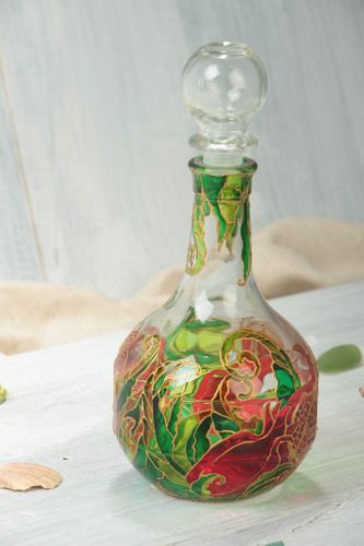 Carafe avec bouchon en verre peinte faite main originale à vin jus eau 50 cl - MADEheart.com