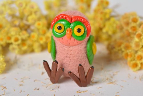 Statuette décorative Figurine fait main laine pâte polymère Déco maison Hibou - MADEheart.com