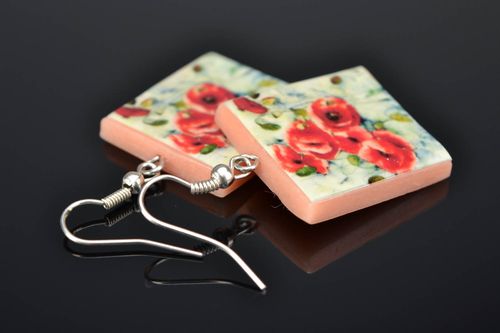 Сережки из полимерной глины с цветочным принтом  - MADEheart.com