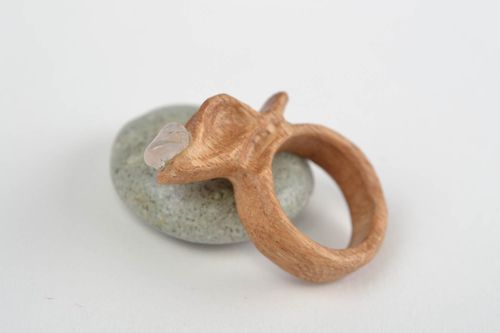 Light carved wooden handmade jewelry ring with natural crystal glass Apple - MADEheart.com