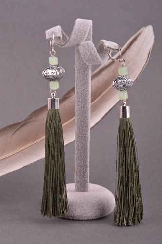 Handmade wicker earrings handmade accessories black beaded long earrings - MADEheart.com