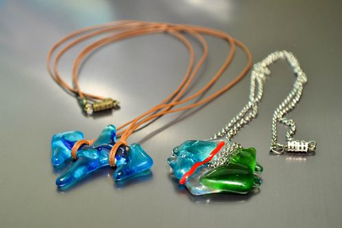 Set of 2 handmade glass pendants glass bijouterie handmade jewelry goft for lady - MADEheart.com