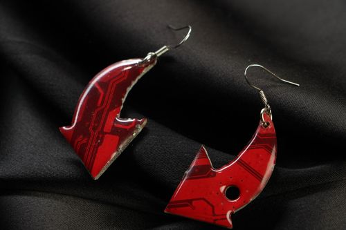 Unusual earrings in cyberpunk style Red Arrows - MADEheart.com