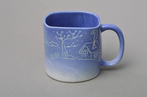 Чашка из фарфора ручной работы авторская красивая в синих тонах Зимняя ночь - MADEheart.com