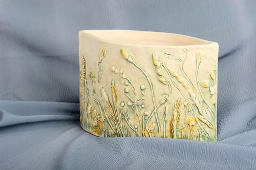 Large flat ceramic hand molded vase for flowers great home décor gift 6, 2 lb - MADEheart.com