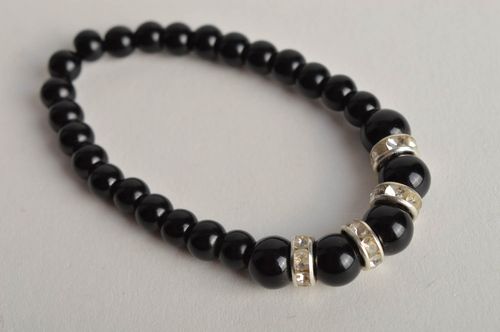 Handmade black thin bracelet unusual beaded bracelet present for woman - MADEheart.com