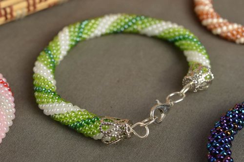Handmade green wrist bracelet beaded elegant bracelet female accessory - MADEheart.com