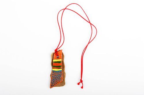 Handmade pendant clay pendant leather accessory designer bijouterie stylish gift - MADEheart.com