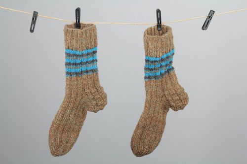 Knitted socks with blue stripes - MADEheart.com