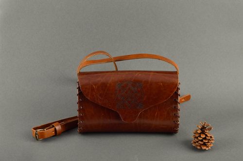 Unusual handmade leather bag leather goods shoulder bag fashion trends - MADEheart.com