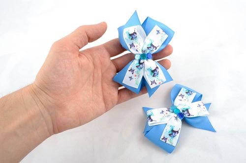 Blaue Haar Schleifen aus Ripsbändern - MADEheart.com